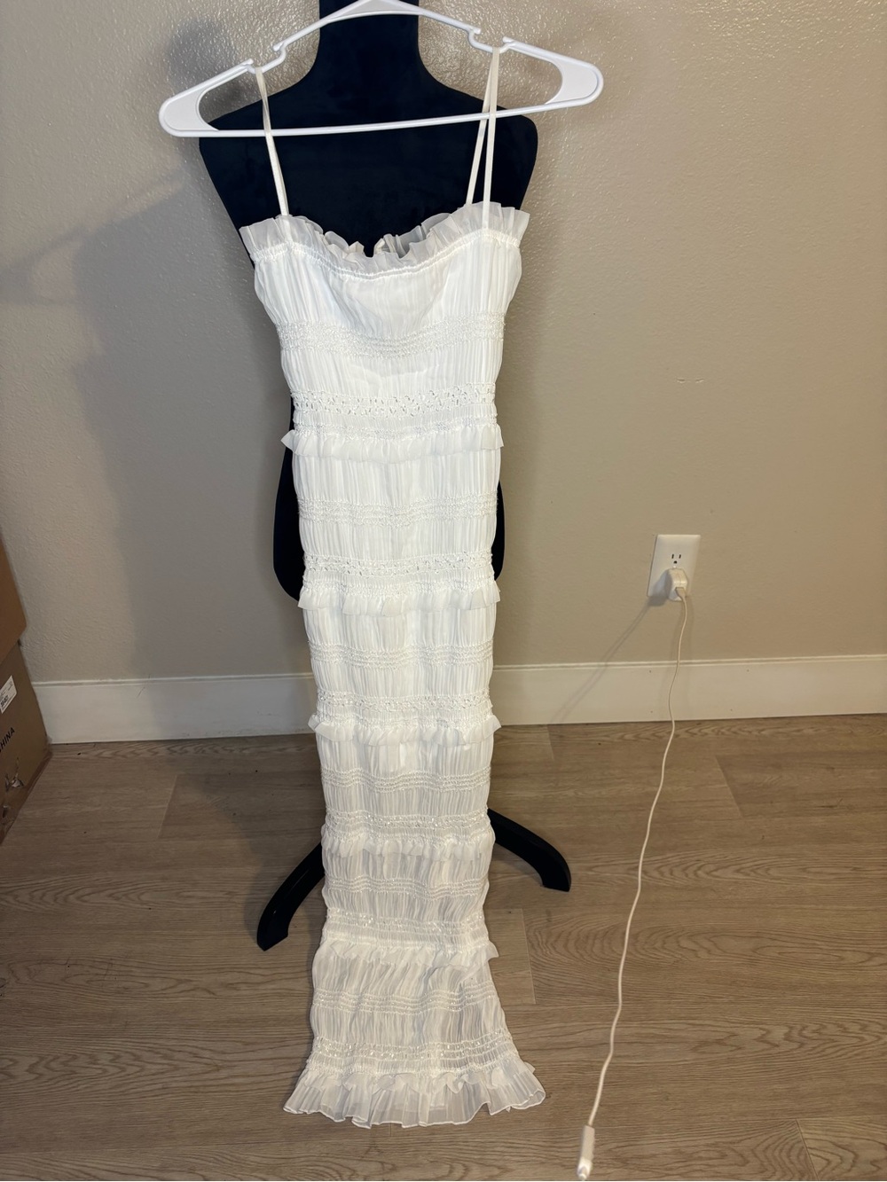 Commense White Smocked Ruffled Maxi Dress NWT Size XS